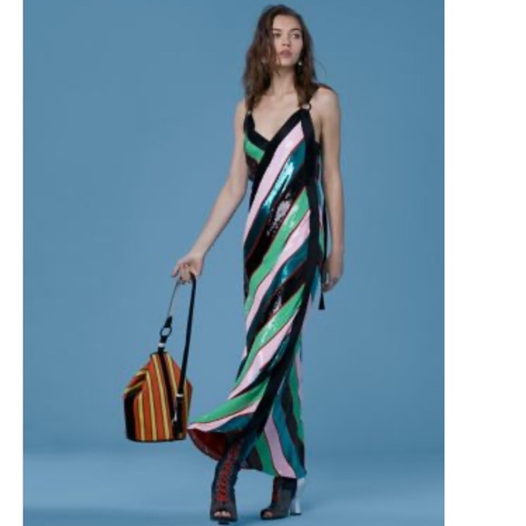 Diane Von Furstenberg one-of-a-kind D-Ring Crossover Sequins & Silk Dress - Picture 3 of 15